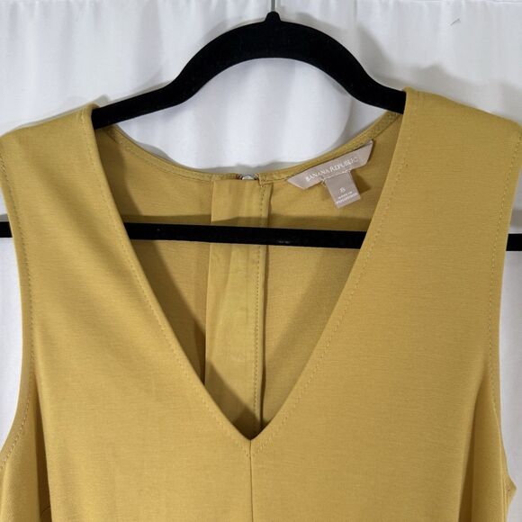 Banana Republic Midi Dress Women's 8 Yellow Sleeveless Belted Pockets Zip Back - Picture 4 of 13